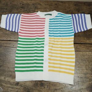 Haymaker Vintage Sweater SMALL Short Sleeve Pullover Crew Stripes 70s